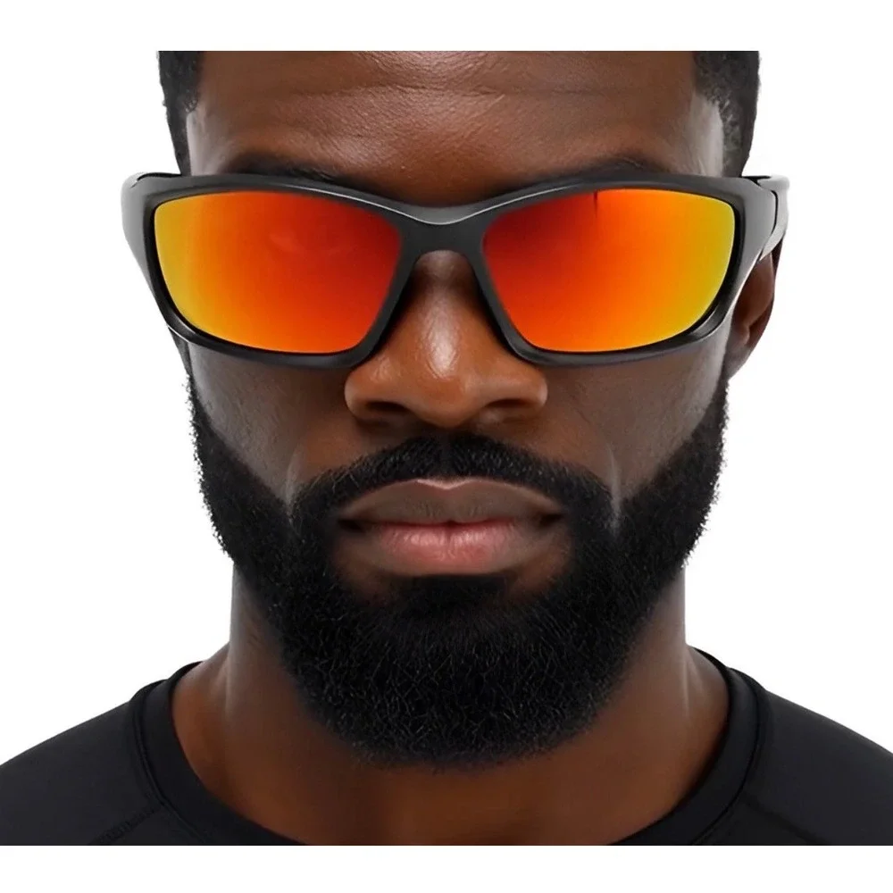 Sport performance sunglasses featuring a sleek matte black frame Fire Red Lens‎
